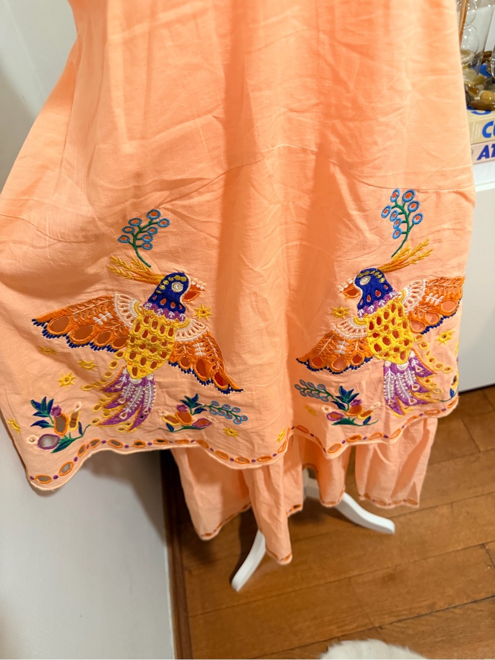 FARM Rio Peach Embroidered Tiered Midi Dress - Picture 5 of 11